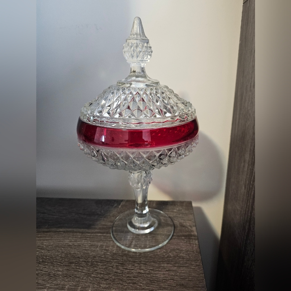 Elegant Crystal Candy Dish with Red Accent